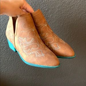Faux suede western booties with turquoise accents